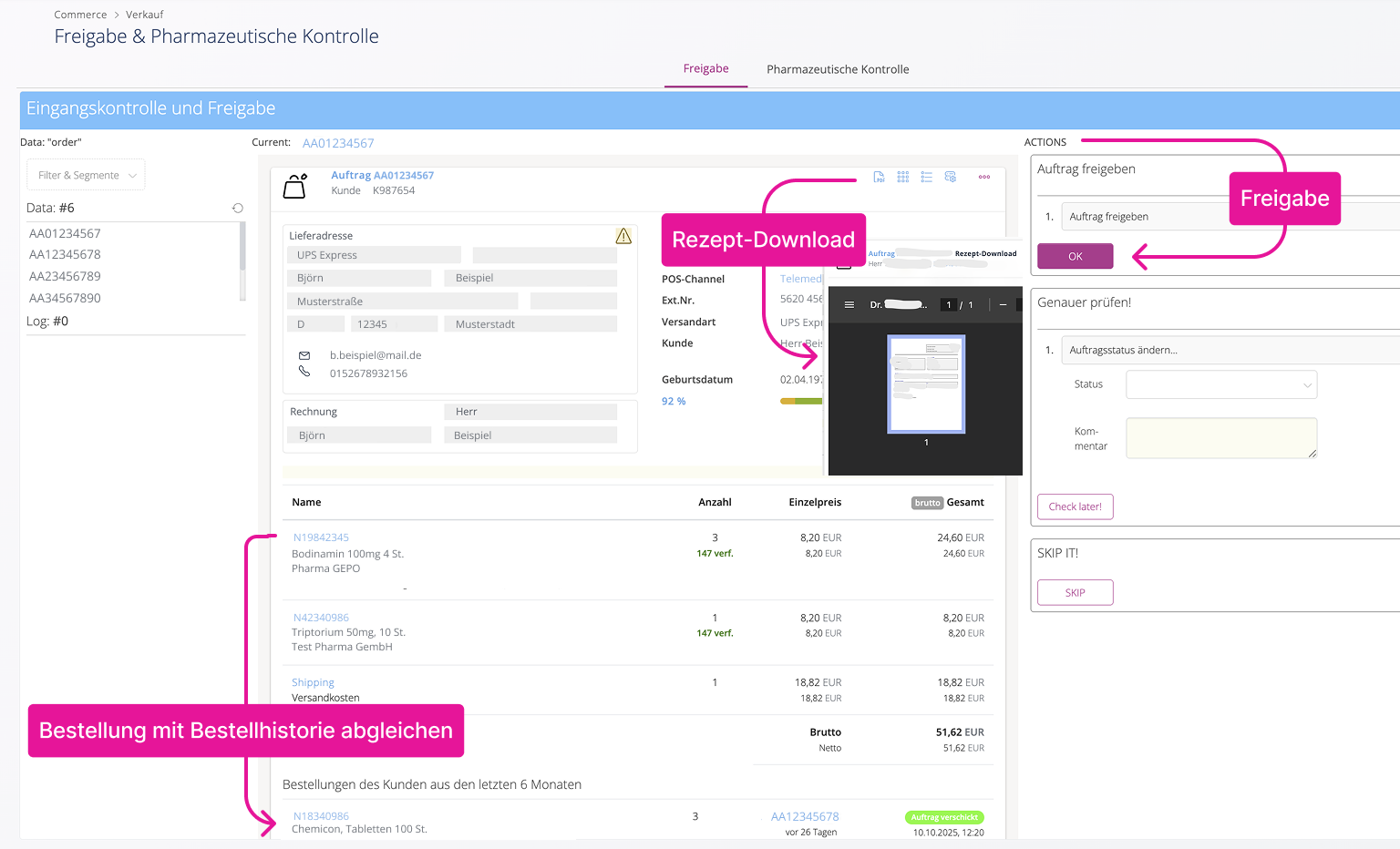 Bestellprüfung Ansicht Versandapotheke