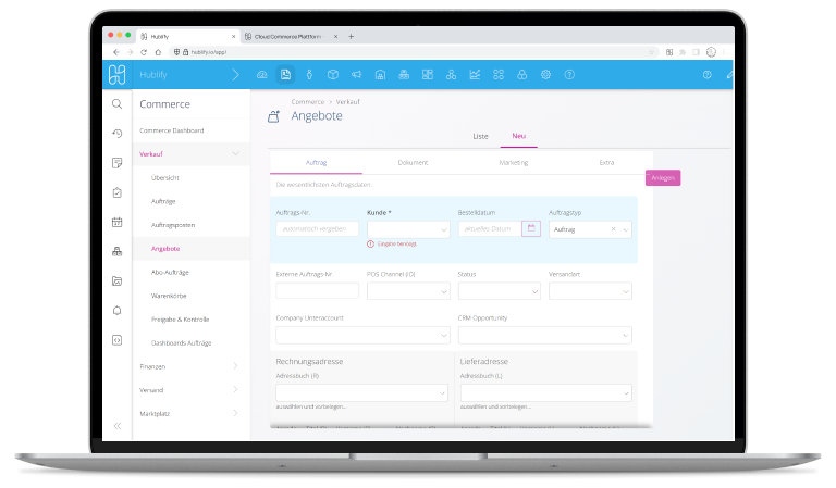 Demo Hublify B2B Angebotserstellung 768 Device