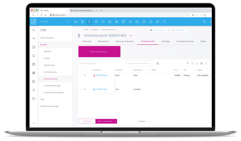 Demo Hublify B2B Firmenaccounts Mit Unteraccounts 768 Device